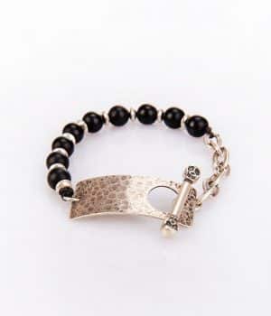 Βραχιόλι με πέτρες black onyx & ασημένιο (925'') κούμπωμα B000210