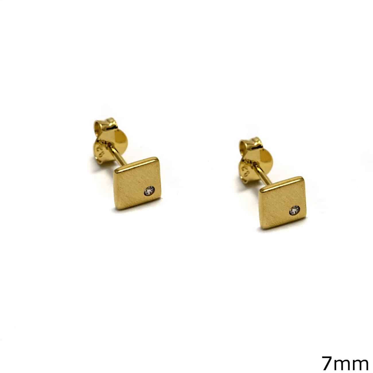 Σκουλαρίκια ασημένια 925'' τετράγωνο με πέτρα ζιργκόν (7mm) - Χρυσό 103100112.100