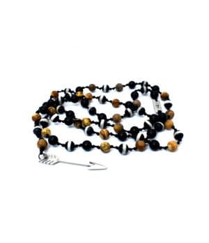 Ανδρικό κολιέ ''ροζάριο'' βέλος από ασήμι με πέτρες black onyx, picture jasper & agate tibet stripe N0050